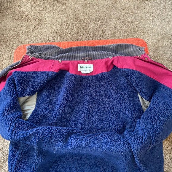 VTG L.L. Bean Red Cotton Canvas Chore Barn Jacket Fleece  Corduroy Collar Worker - Picture 7 of 14